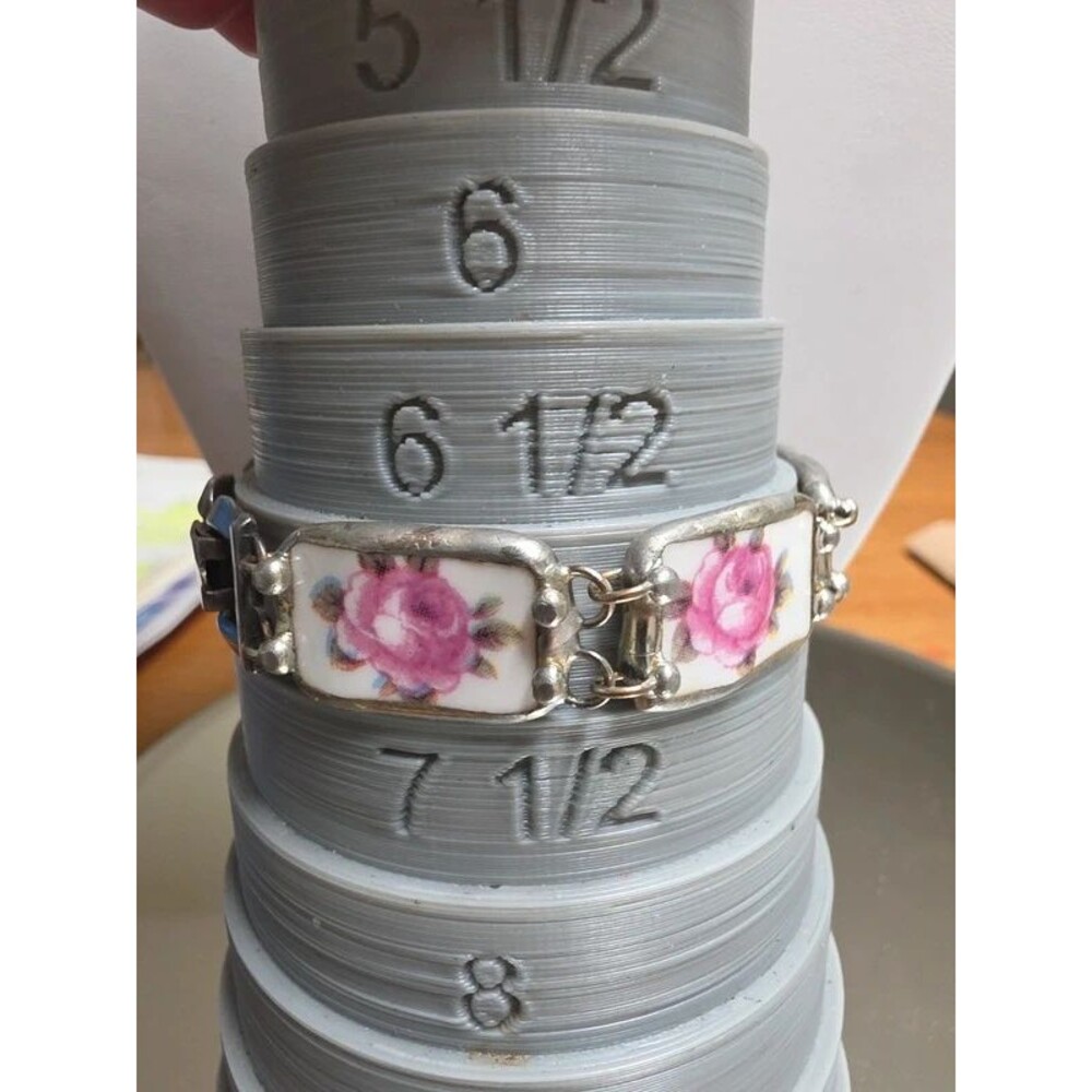 Soldered Pink Rose Ceramic Tile Link Bracelet